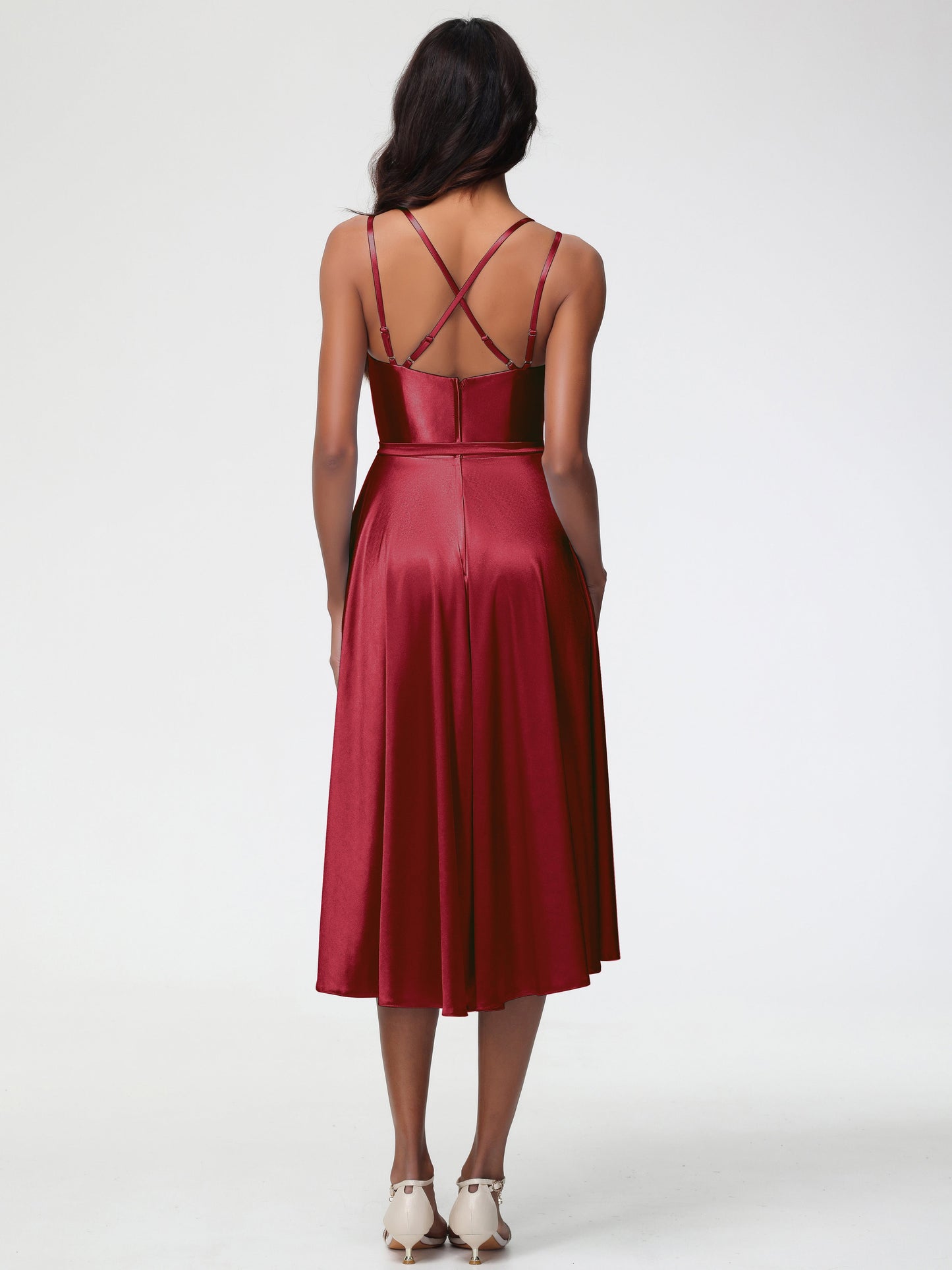 Burgundy Bridesmaid Dresses A Line High Low Spaghetti Straps Stretch Satin Bridesmaid Dress