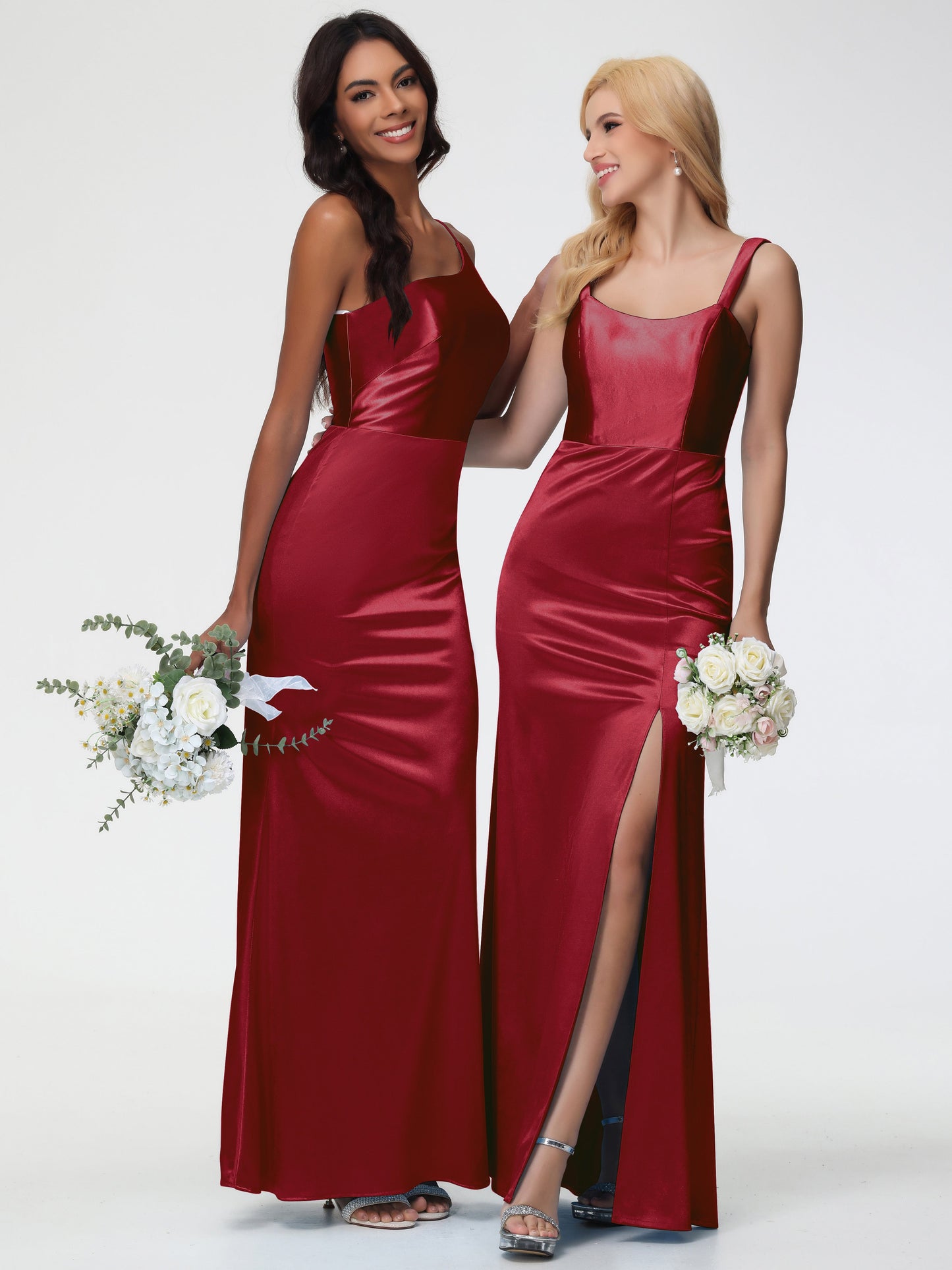Champagne Bridesmaids One Shoulder Minimalist Sheath/Column Stretch Satin Long Bridesmaid Dress