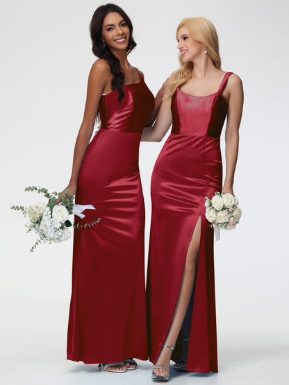 Champagne Bridesmaids One Shoulder Minimalist Sheath/Column Stretch Satin Long Bridesmaid Dress