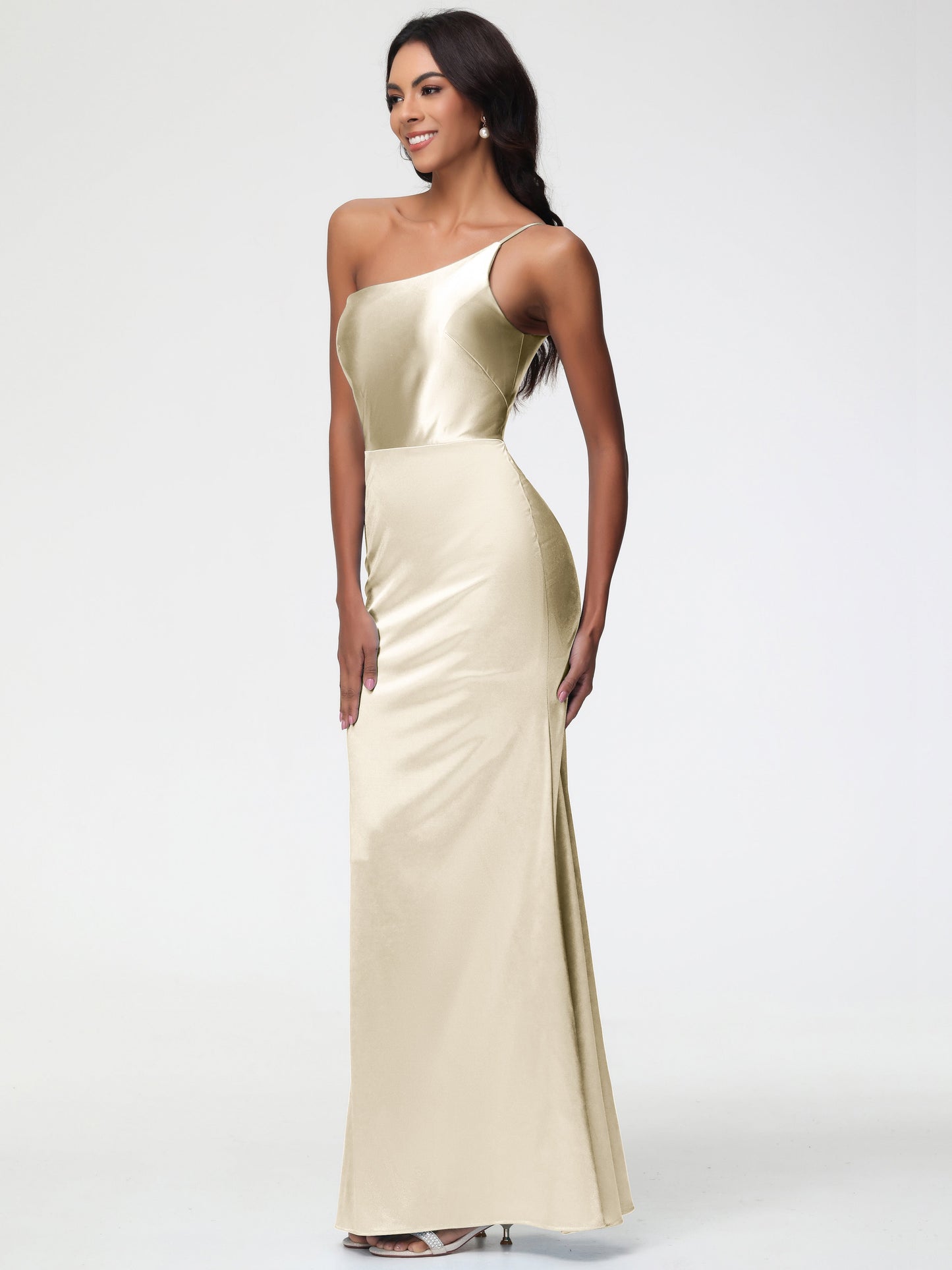Burgundy Dress Bridesmaids One Shoulder Minimalist Sheath/Column Stretch Satin Long Bridesmaid Dress