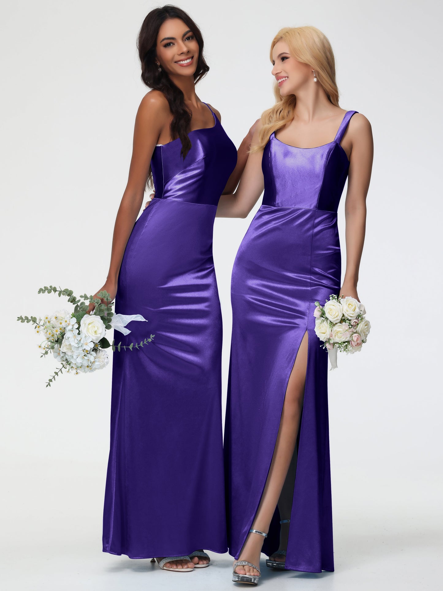 Bridesmaid Dresses Regency Purple One Shoulder Minimalist Sheath/Column Stretch Satin Long Bridesmaid Dress