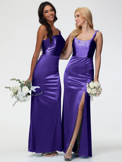 Bridesmaid Dresses Regency Purple One Shoulder Minimalist Sheath/Column Stretch Satin Long Bridesmaid Dress