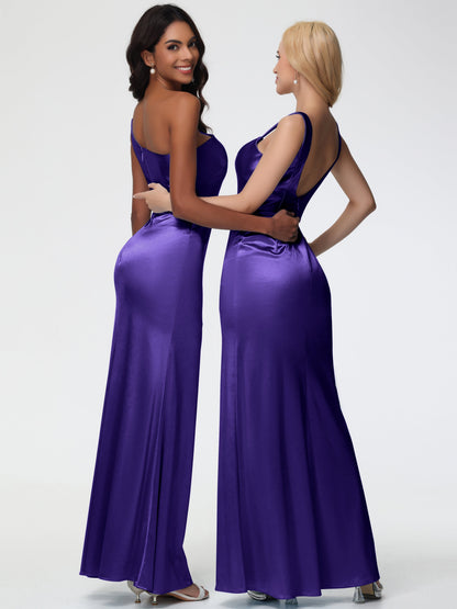 Bridesmaid Dresses Regency Purple One Shoulder Minimalist Sheath/Column Stretch Satin Long Bridesmaid Dress