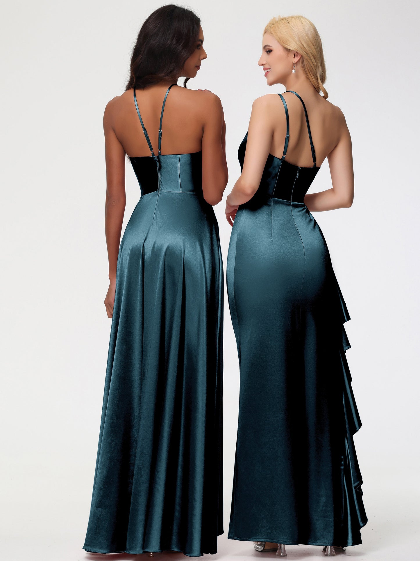 Peacock Bridesmaids Dresses Trumpet/Mermaid One Shoulder Sleeveless Pleats Ruffles Stretch Satin Bridesmaid Dresses