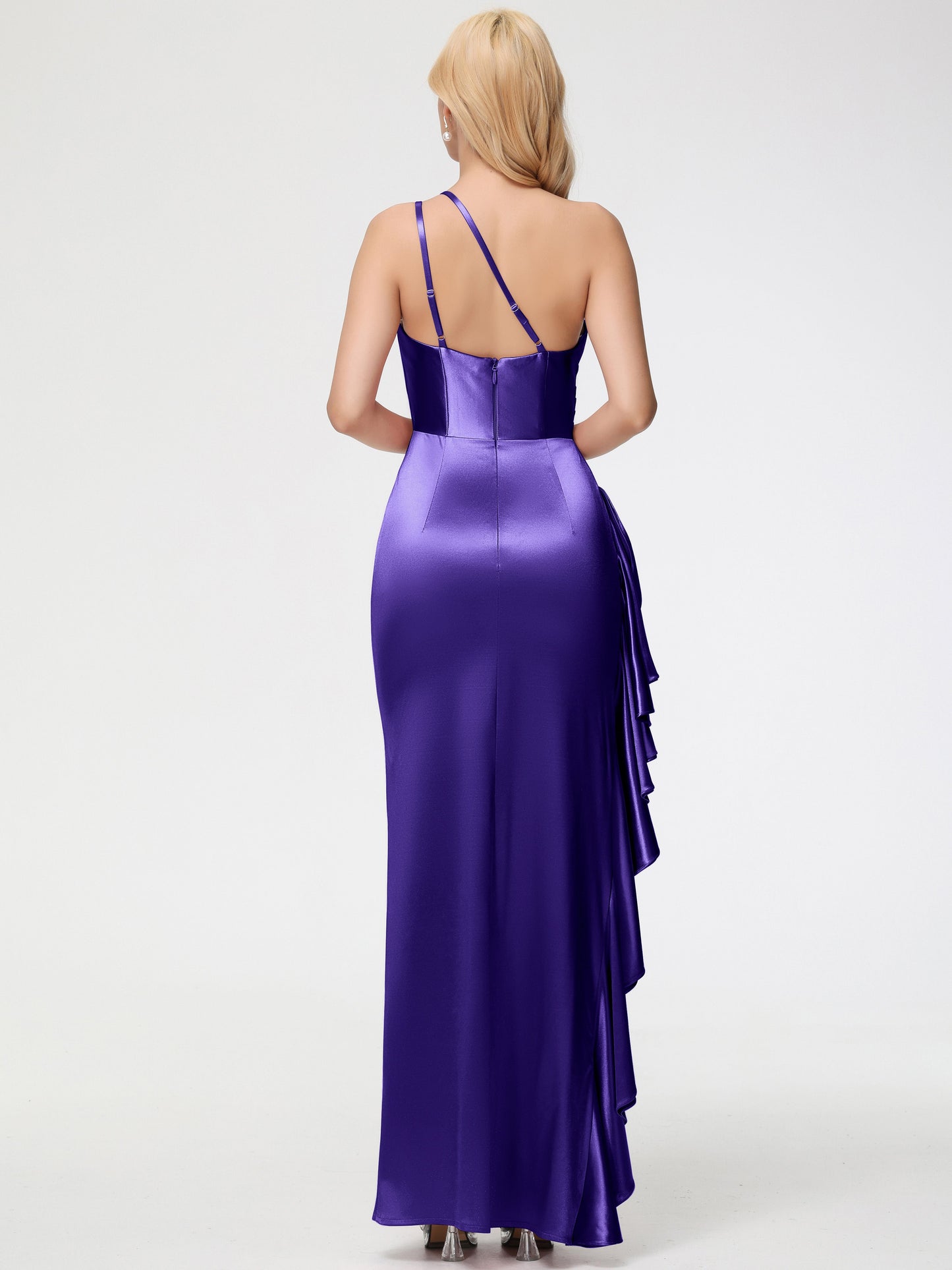 Regency Purple Bridesmaid Dress Trumpet/Mermaid One Shoulder Sleeveless Pleats Ruffles Stretch Satin Bridesmaid Dresses
