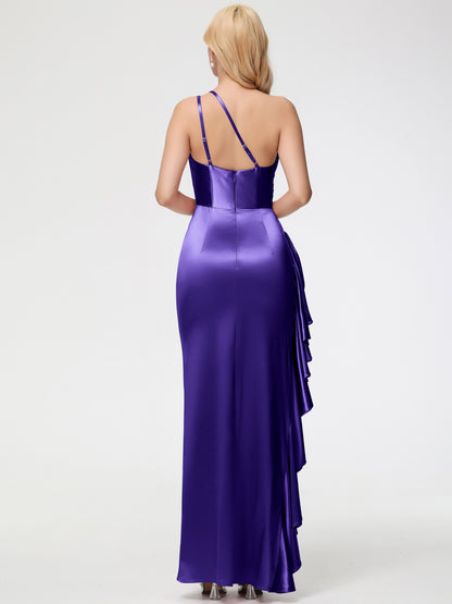 Regency Purple Bridesmaid Dress Trumpet/Mermaid One Shoulder Sleeveless Pleats Ruffles Stretch Satin Bridesmaid Dresses