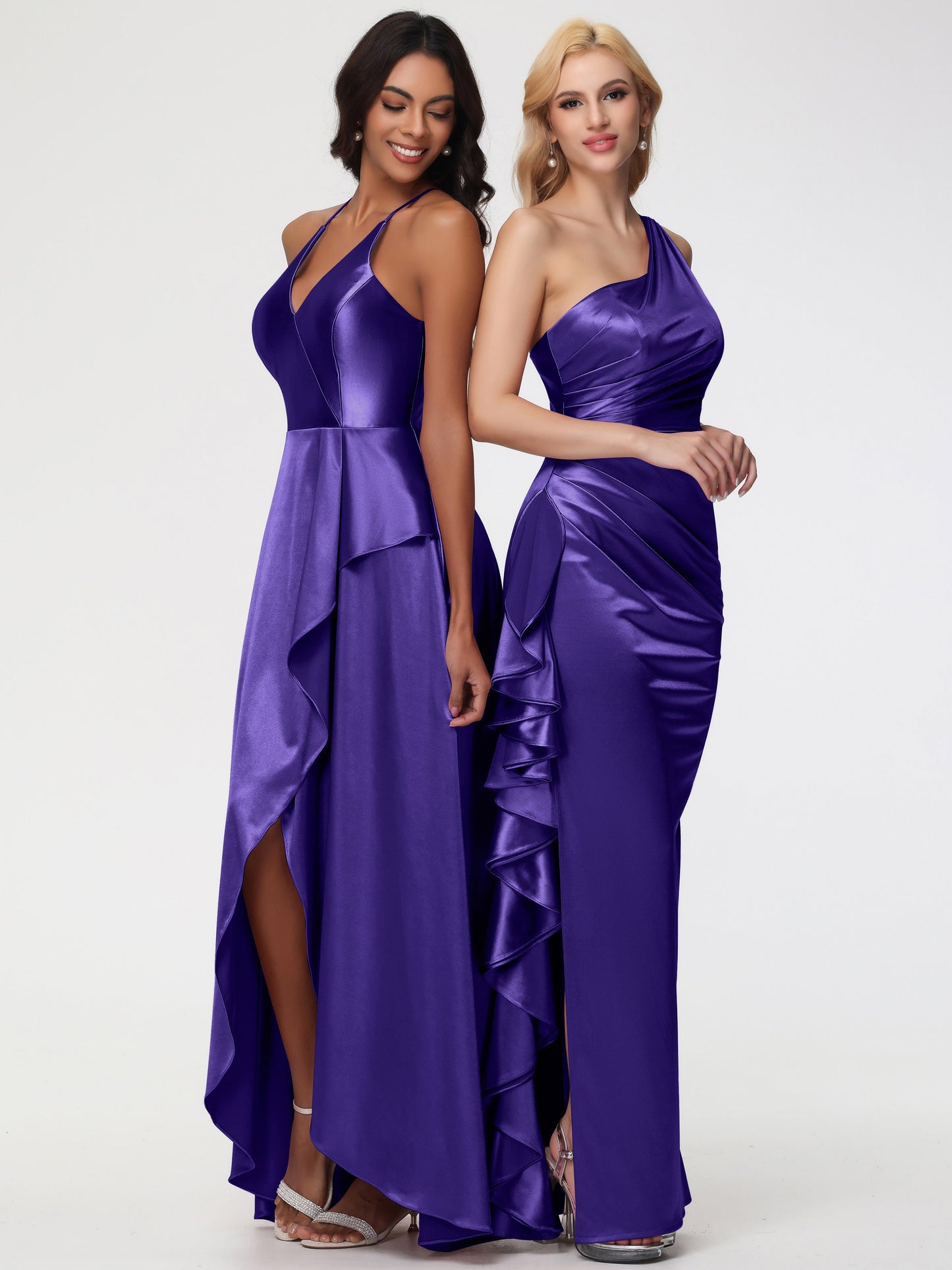 Regency Purple Bridesmaid Dress Trumpet/Mermaid One Shoulder Sleeveless Pleats Ruffles Stretch Satin Bridesmaid Dresses