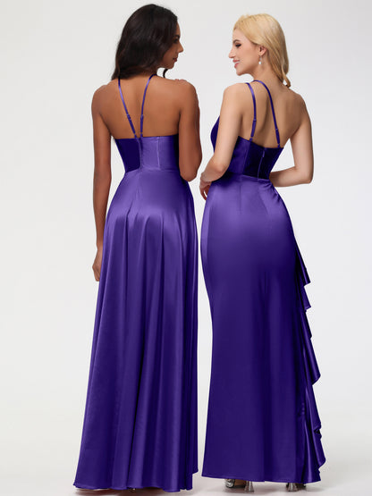 Regency Purple Bridesmaid Dress Trumpet/Mermaid One Shoulder Sleeveless Pleats Ruffles Stretch Satin Bridesmaid Dresses