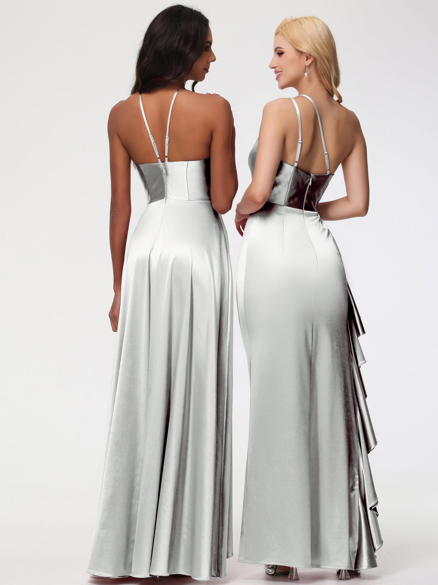 Silver One Shoulder Bridesmaid Dress Trumpet/Mermaid One Shoulder Sleeveless Pleats Ruffles Stretch Satin Bridesmaid Dresses