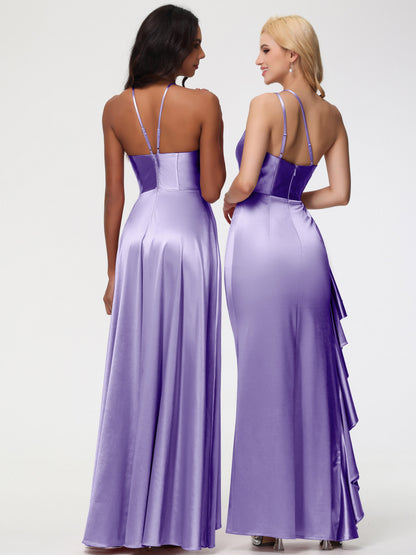 Tahiti Bridesmaid Dress Trumpet/Mermaid One Shoulder Sleeveless Pleats Ruffles Stretch Satin Bridesmaid Dresses