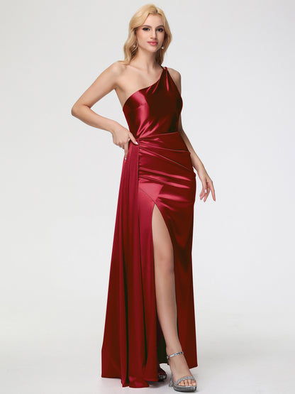 Elegant Burgundy Bridesmaid Dresses One Shoulder Trumpet/Mermaid Straps Pleats Stretch Satin Bridesmaid Dresses