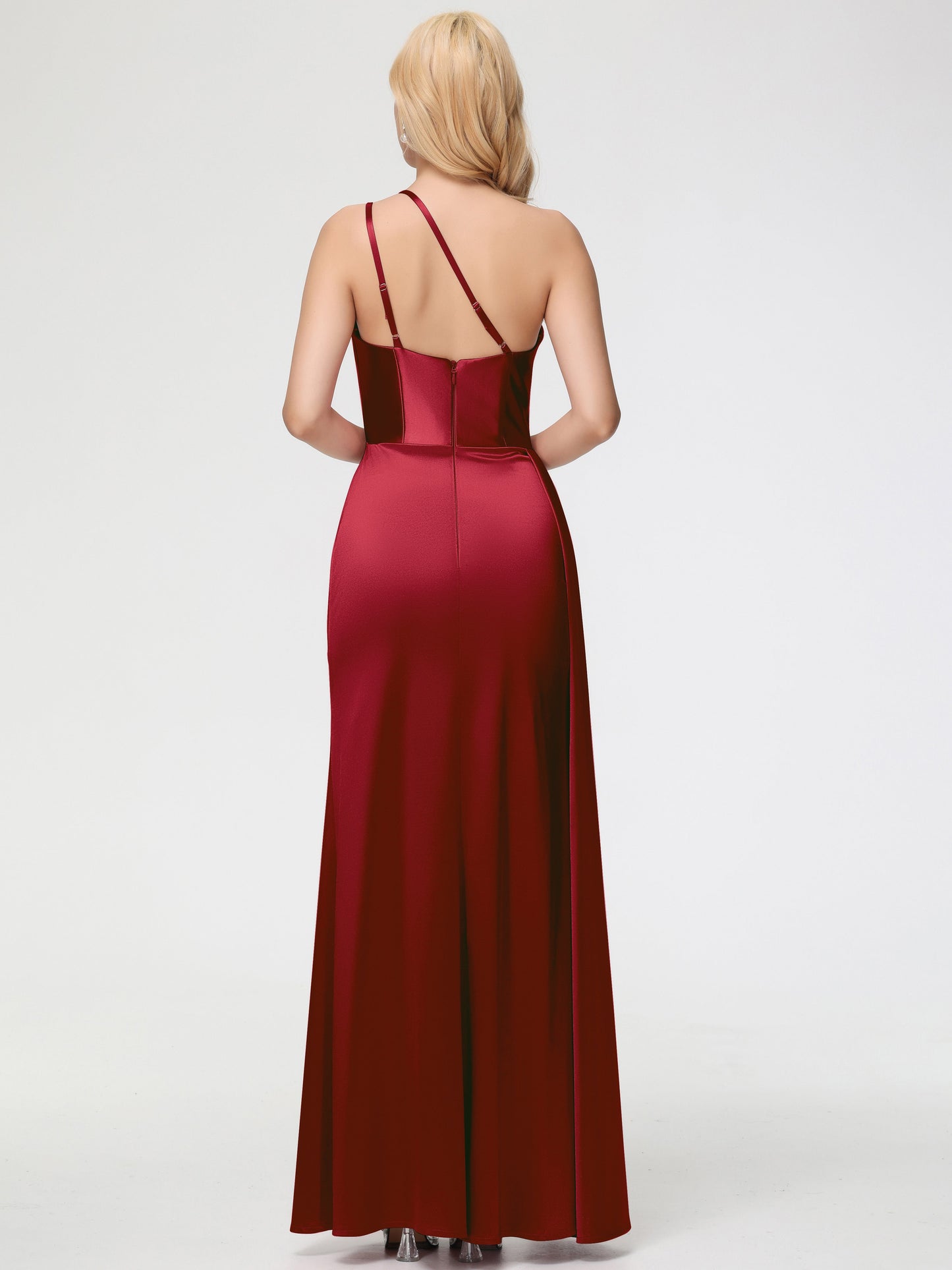 Elegant Burgundy Bridesmaid Dresses One Shoulder Trumpet/Mermaid Straps Pleats Stretch Satin Bridesmaid Dresses