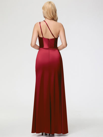 Elegant Burgundy Bridesmaid Dresses One Shoulder Trumpet/Mermaid Straps Pleats Stretch Satin Bridesmaid Dresses