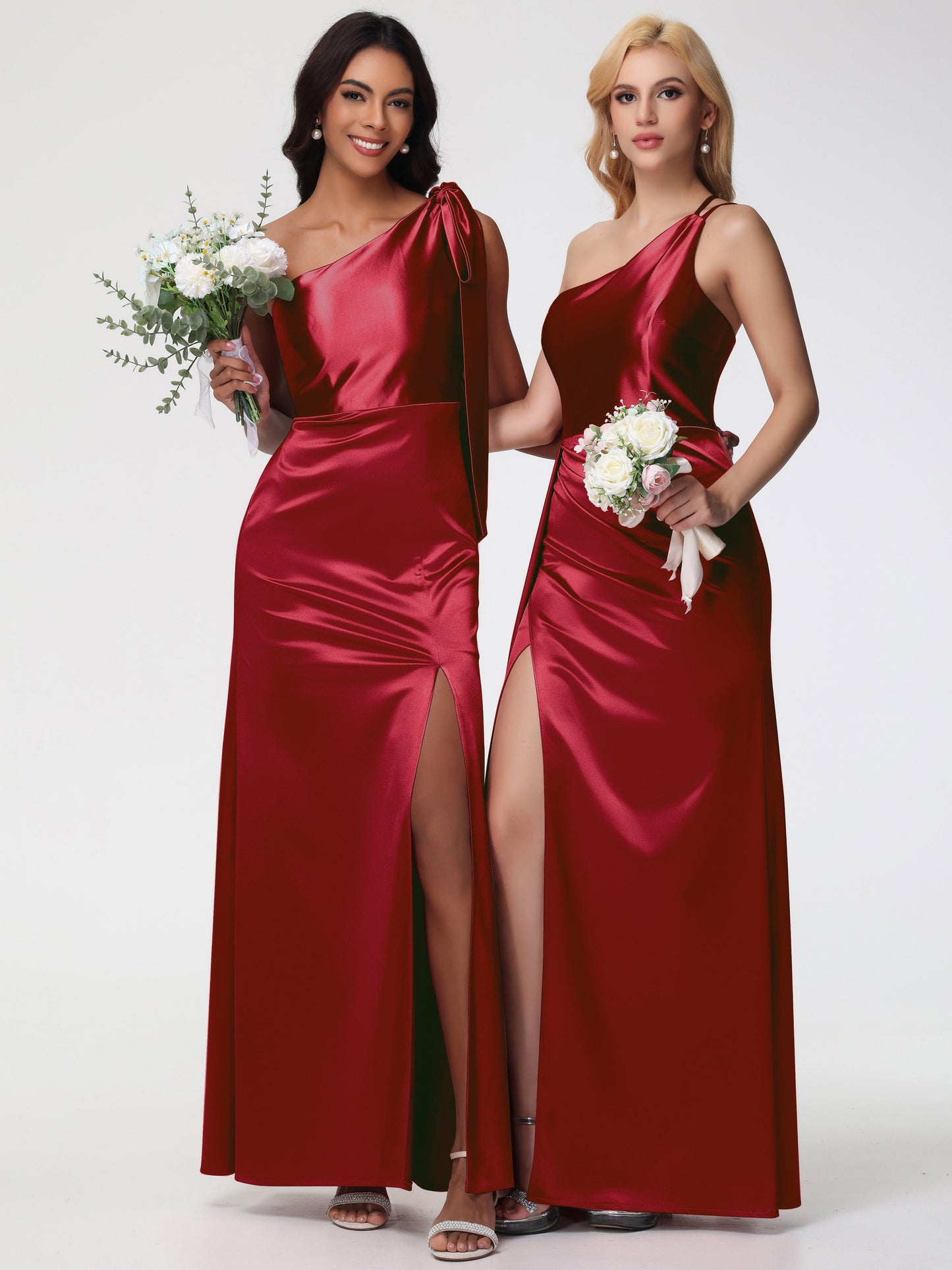 Elegant Burgundy Bridesmaid Dresses One Shoulder Trumpet/Mermaid Straps Pleats Stretch Satin Bridesmaid Dresses