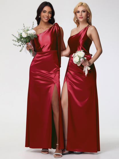 Elegant Burgundy Bridesmaid Dresses One Shoulder Trumpet/Mermaid Straps Pleats Stretch Satin Bridesmaid Dresses