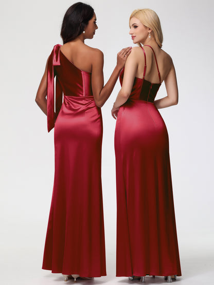 Elegant Burgundy Bridesmaid Dresses One Shoulder Trumpet/Mermaid Straps Pleats Stretch Satin Bridesmaid Dresses