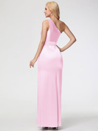 Bridesmaid Dresses Blush Pink One Shoulder Trumpet/Mermaid Sleeveless Pleats Stretch Satin Bridesmaid Dresses