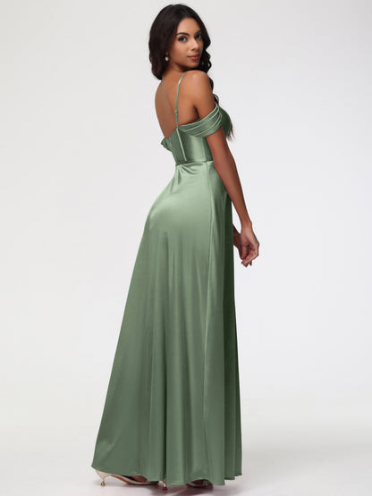 Dusty Sage Bridesmaids Dresses Off The Shoulder Sweetheart Spaghetti Straps Long Stretch Satin Bridesmaid Dress