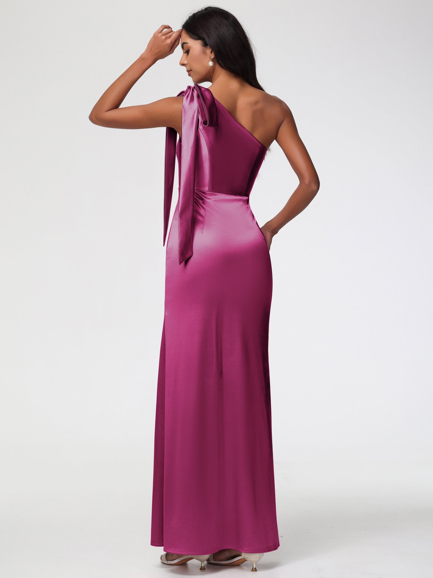 Fuchsia Pink Bridesmaid Dresses Elegant One Shoulder Stretch Satin Sleeveless Sheath/Column Bridesmaid Dresses