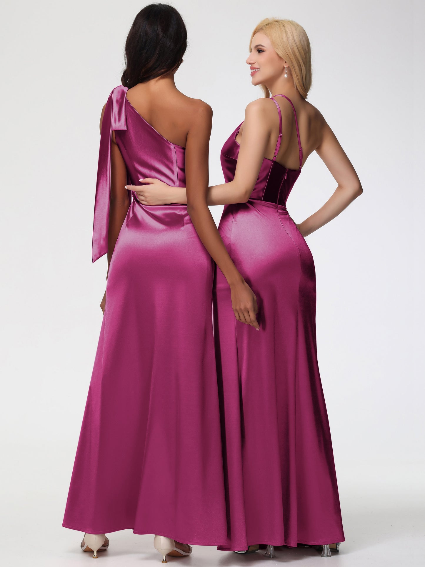 Fuchsia Pink Bridesmaid Dresses Elegant One Shoulder Stretch Satin Sleeveless Sheath/Column Bridesmaid Dresses