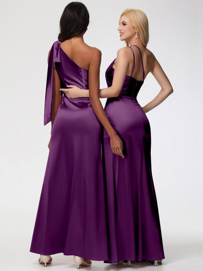 Grape Colored Bridesmaid Dresses Elegant One Shoulder Stretch Satin Sleeveless Sheath/Column Bridesmaid Dresses