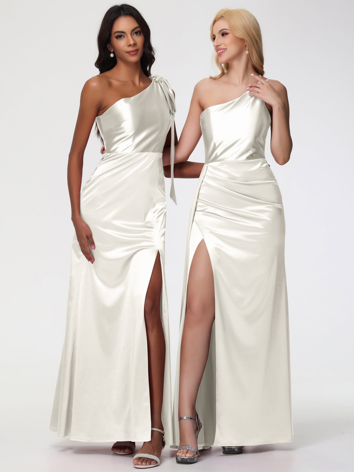 Ivory Bridesmaids Dresses Elegant One Shoulder Stretch Satin Sleeveless Sheath/Column Bridesmaid Dresses