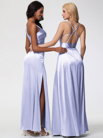 Dusty Lavender Bridesmaid Dresses One Shoulder Ruched Sleeveless Sheath/Column Floor Length Bridesmaid Dresses With Slit