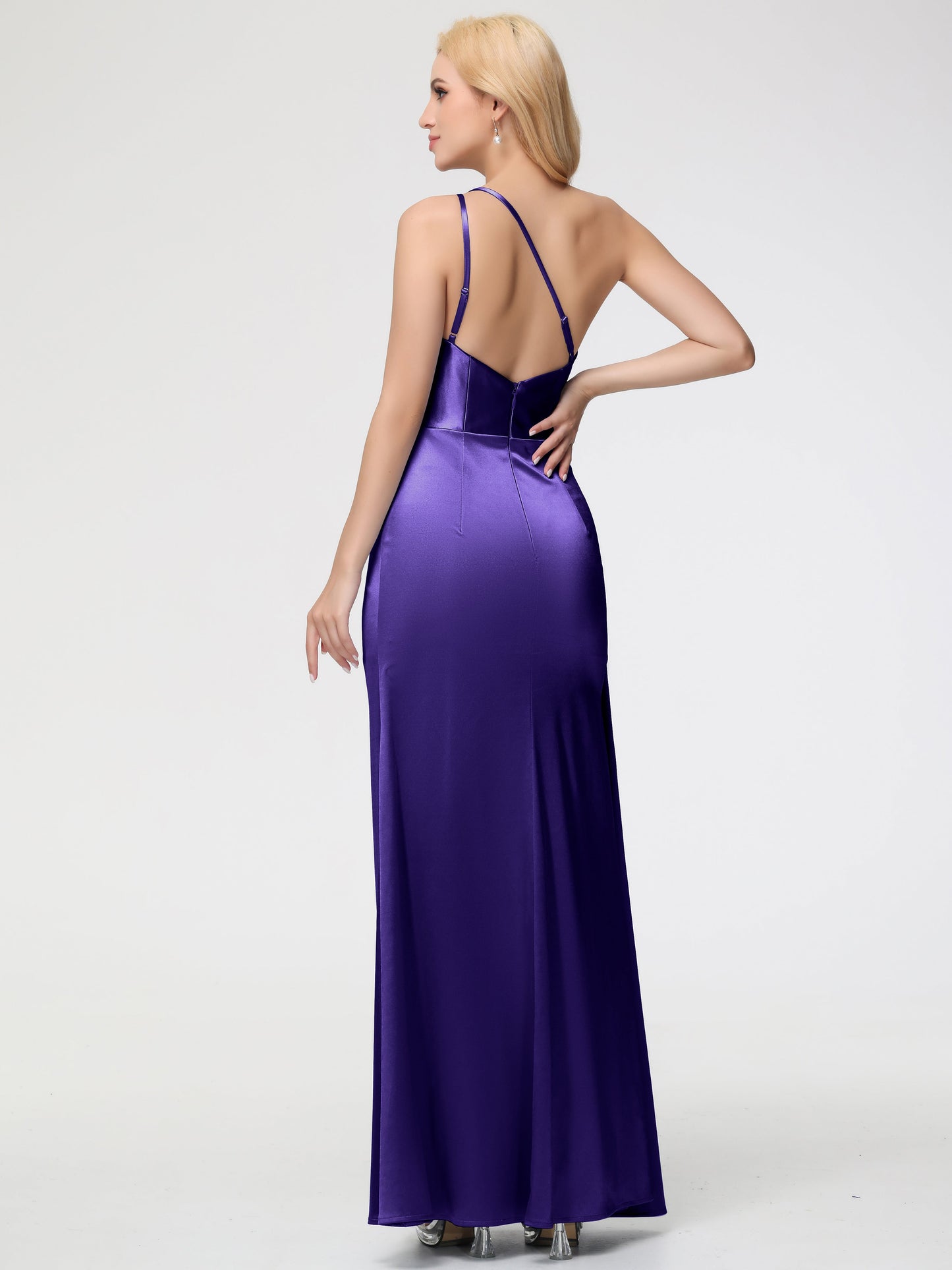 Bridesmaid Dresses Regency Trumpet/Mermaid One Shoulder Sleeveless Pleats Stretch Satin Bridesmaid Dresses With Split