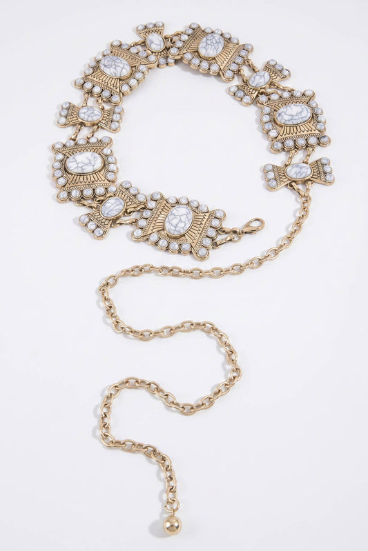 Hollyridge White Turquoise Concho Chain Belt
