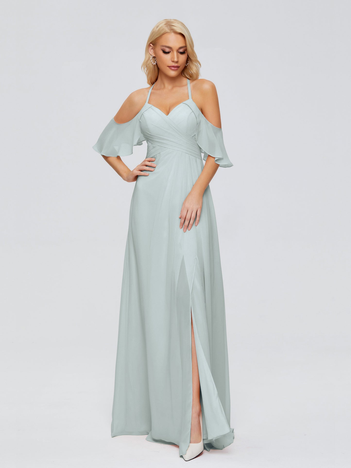 Taylor Off The Shoulder Split Chiffon Bridesmaid Dresses