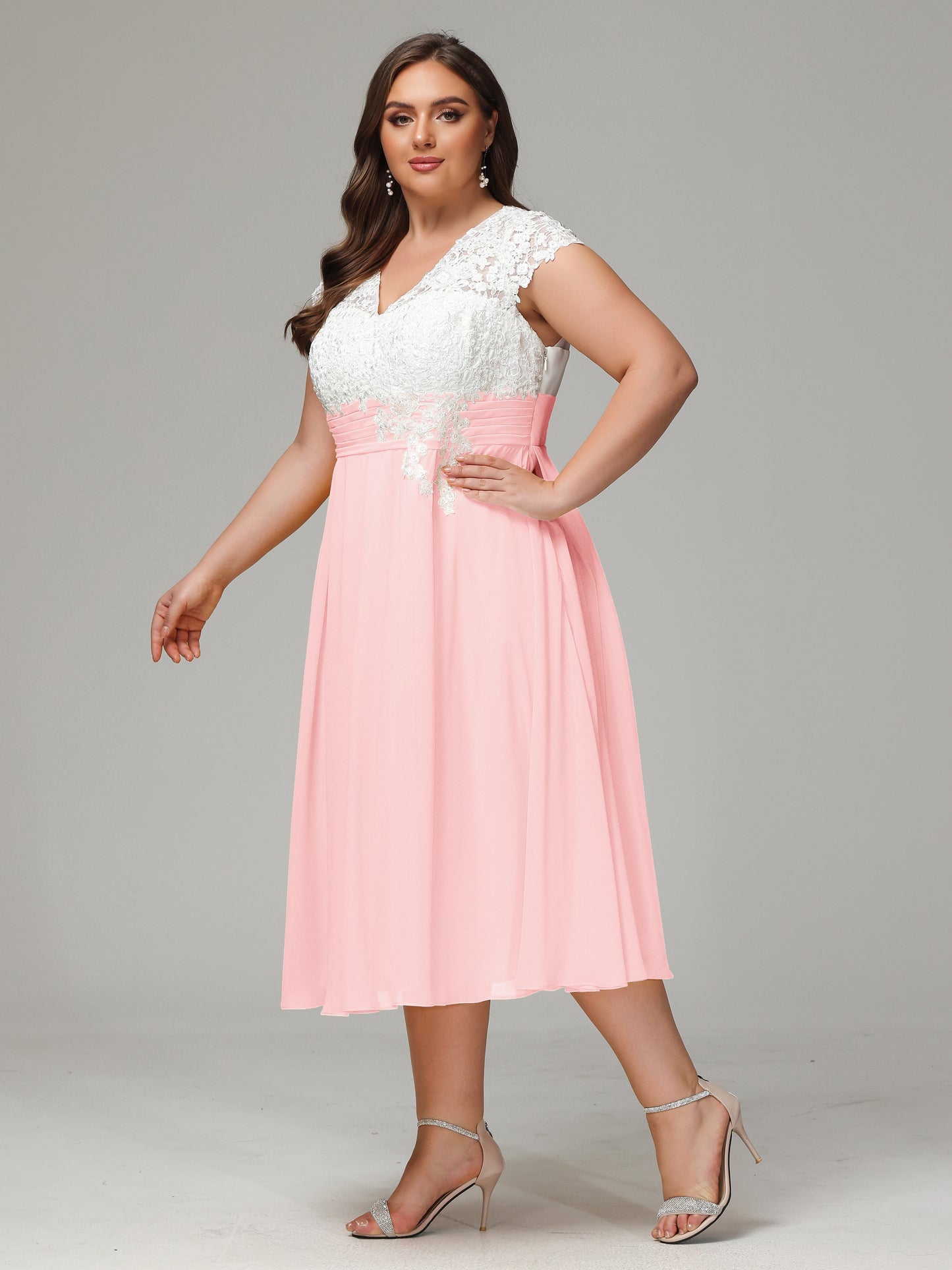 Tea-length Cap Sleeves Chiffon Bridesmaid Dress Plus Size