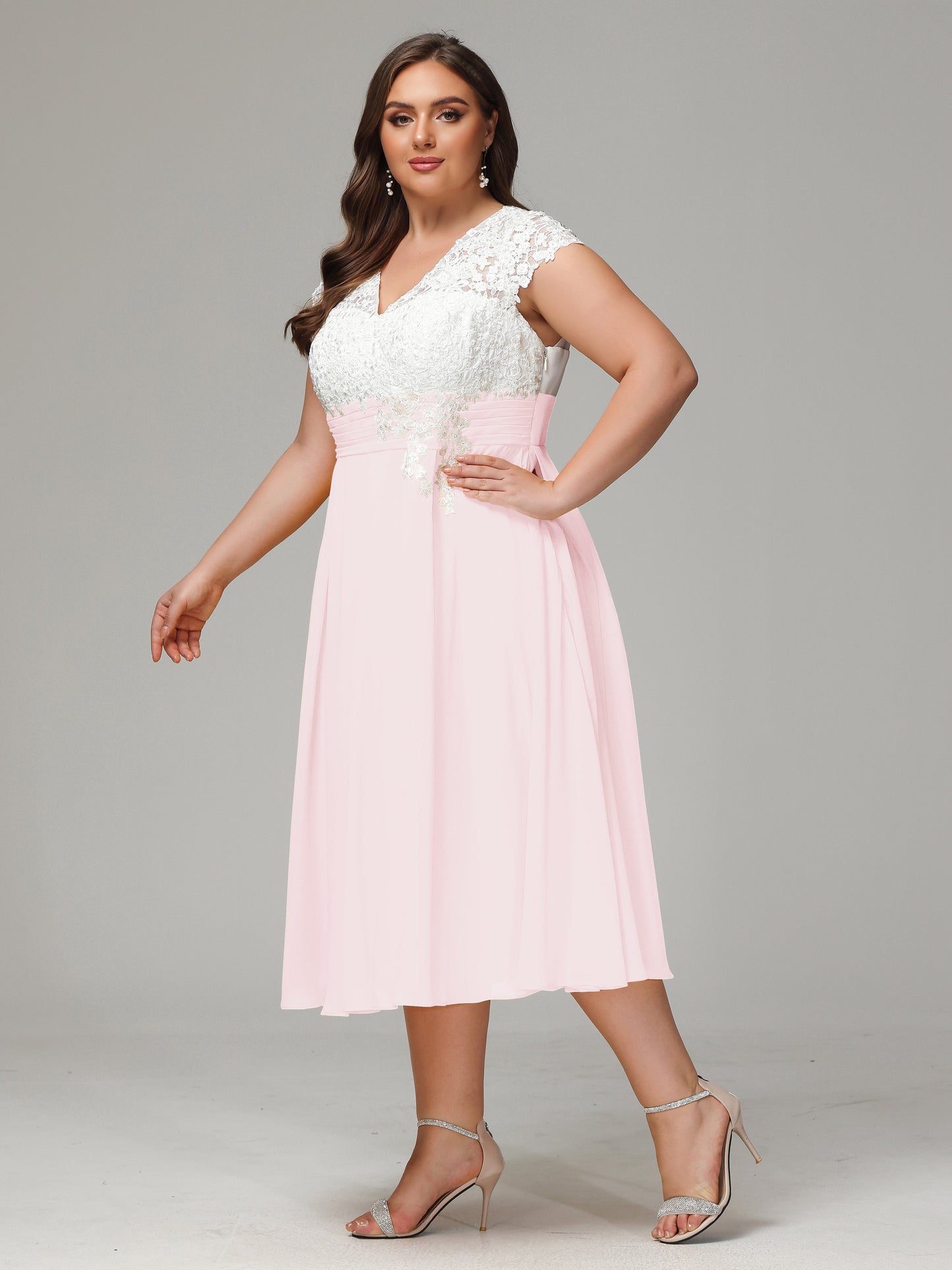 Tea-length Cap Sleeves Chiffon Bridesmaid Dress Plus Size