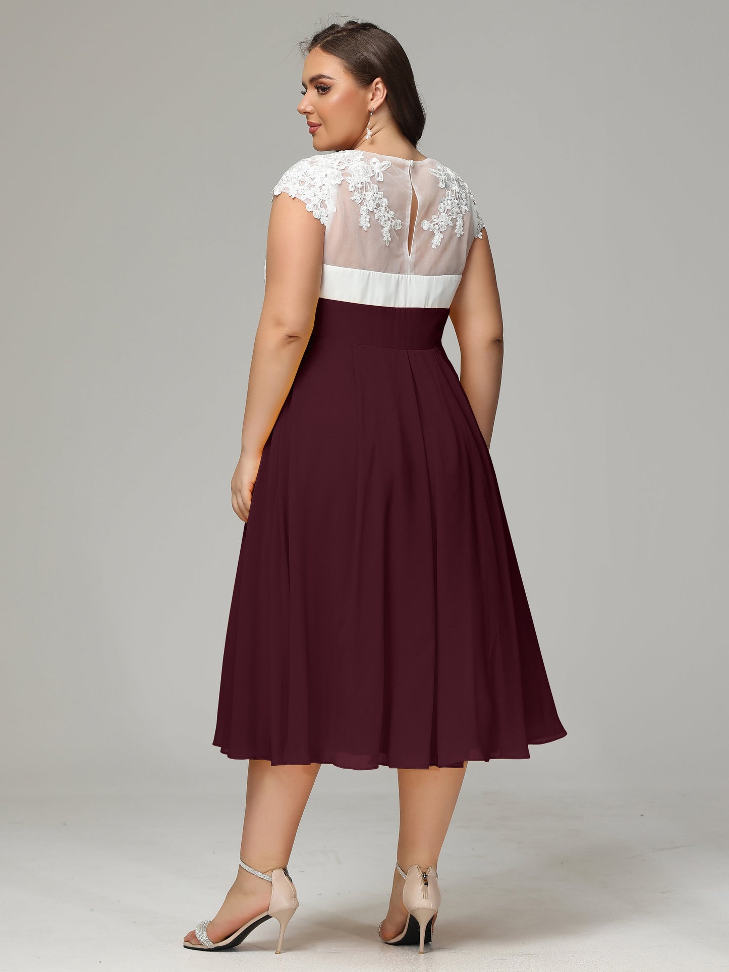 Tea-length Cap Sleeves Chiffon Bridesmaid Dress Plus Size