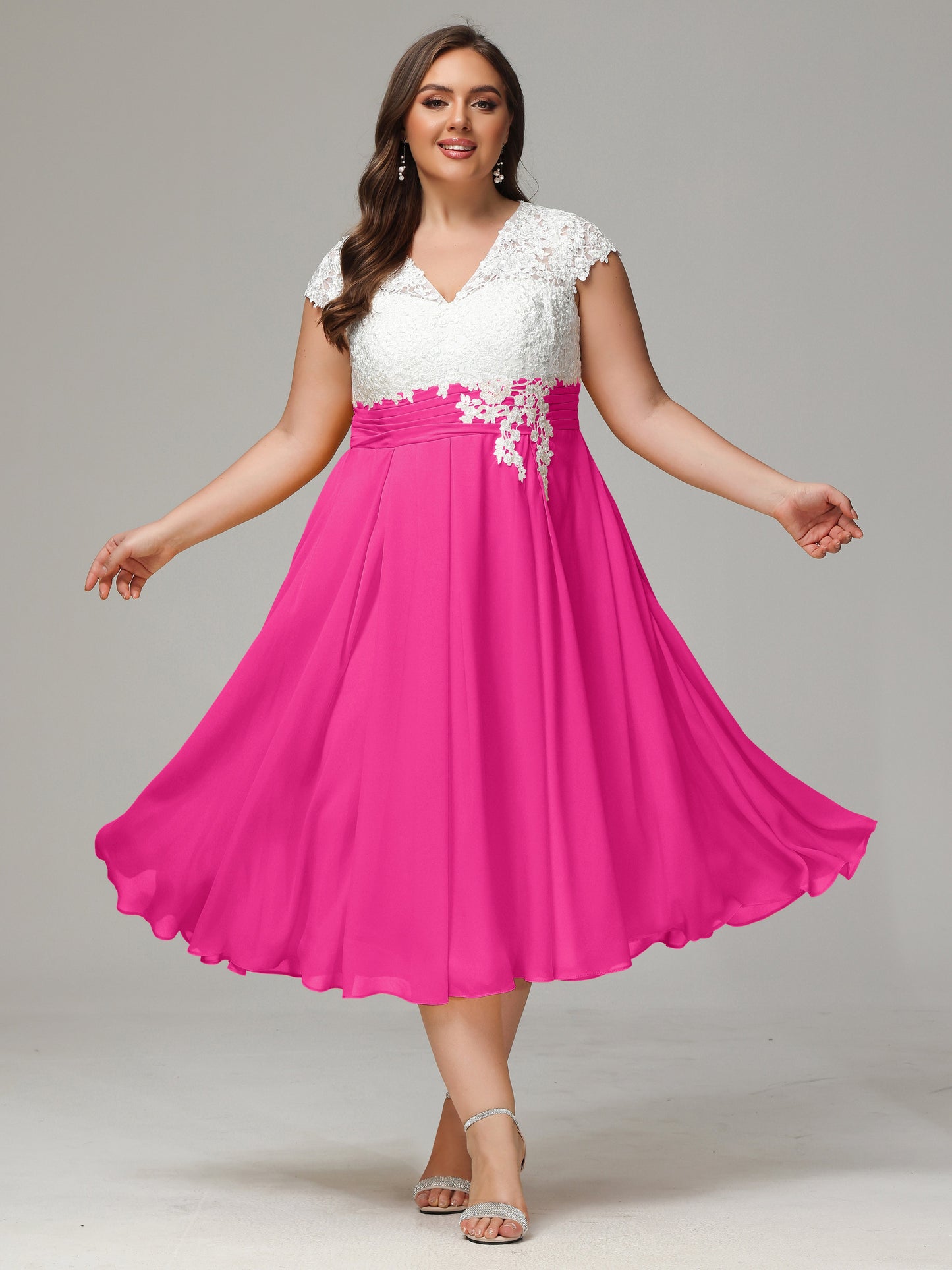 Tea-length Cap Sleeves Chiffon Bridesmaid Dress Plus Size
