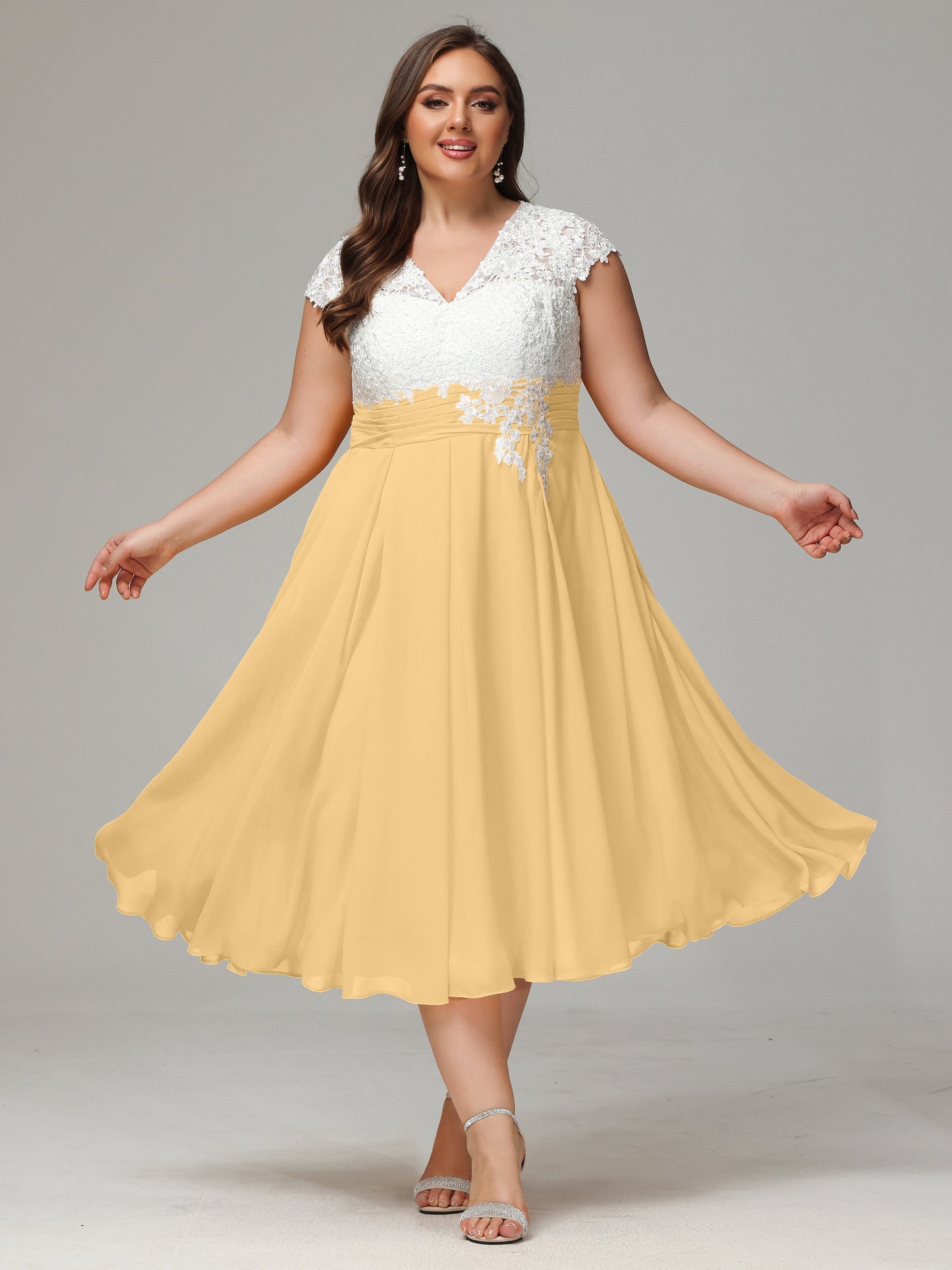Tea-length Cap Sleeves Chiffon Bridesmaid Dress Plus Size