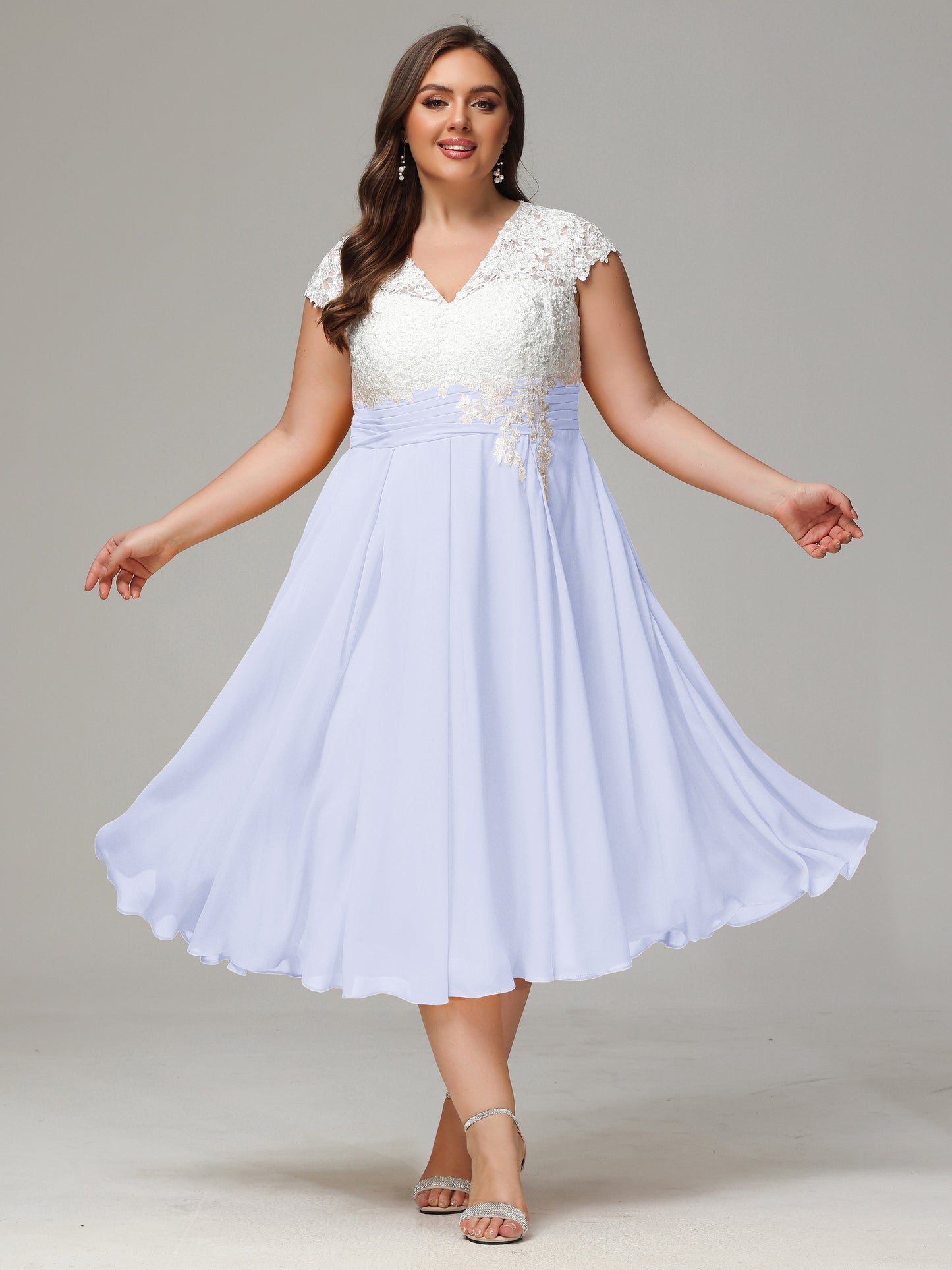 Tea-length Cap Sleeves Chiffon Bridesmaid Dress Plus Size