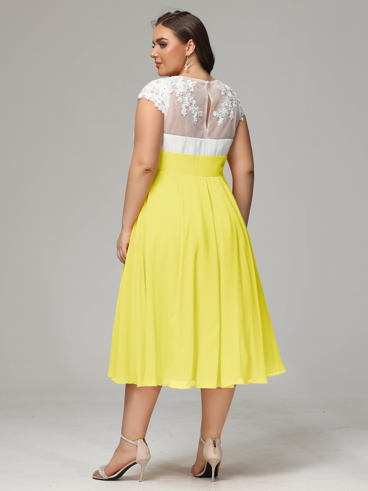 Tea-length Cap Sleeves Chiffon Bridesmaid Dress Plus Size