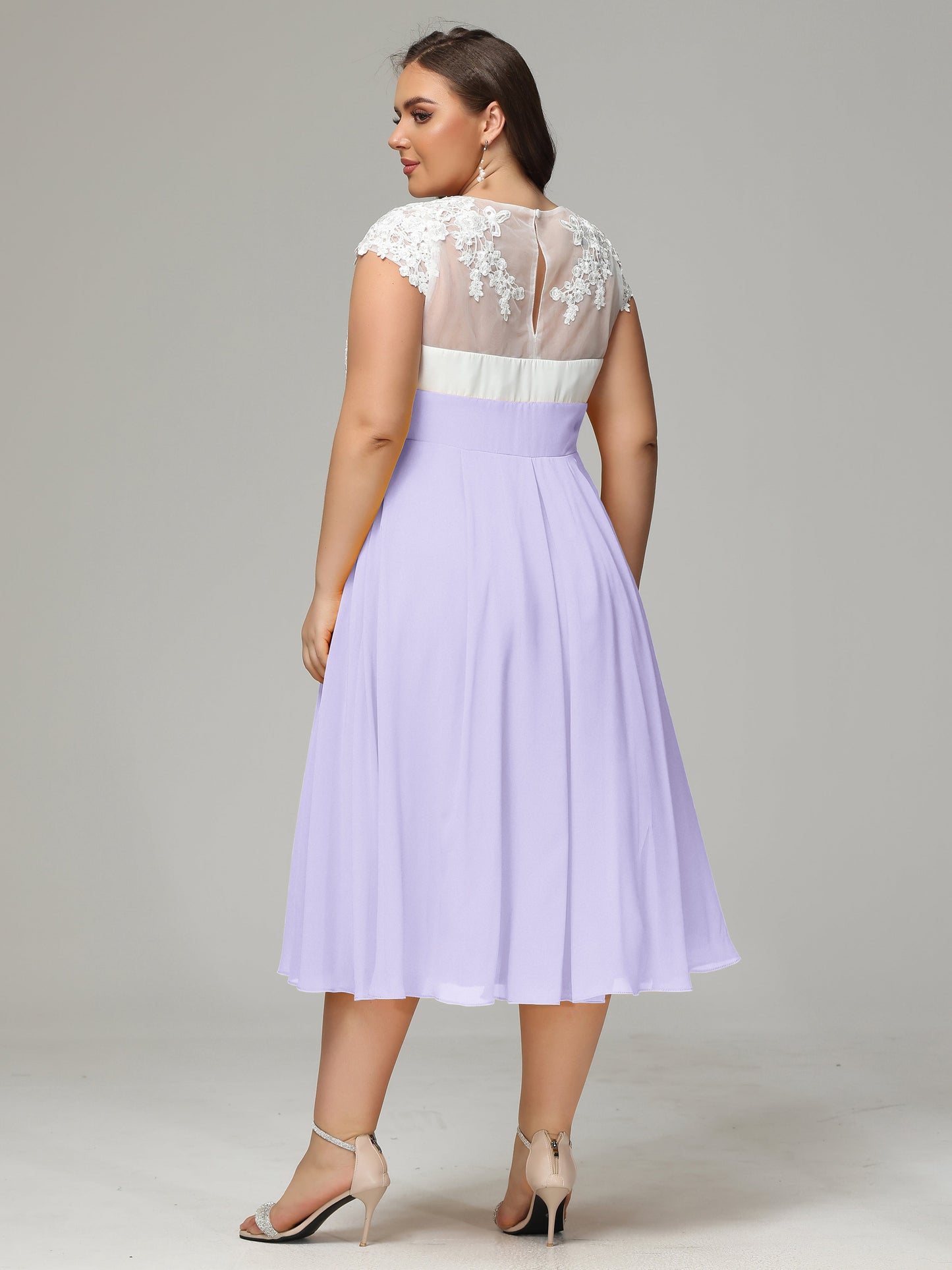 Tea-length Cap Sleeves Chiffon Bridesmaid Dress Plus Size