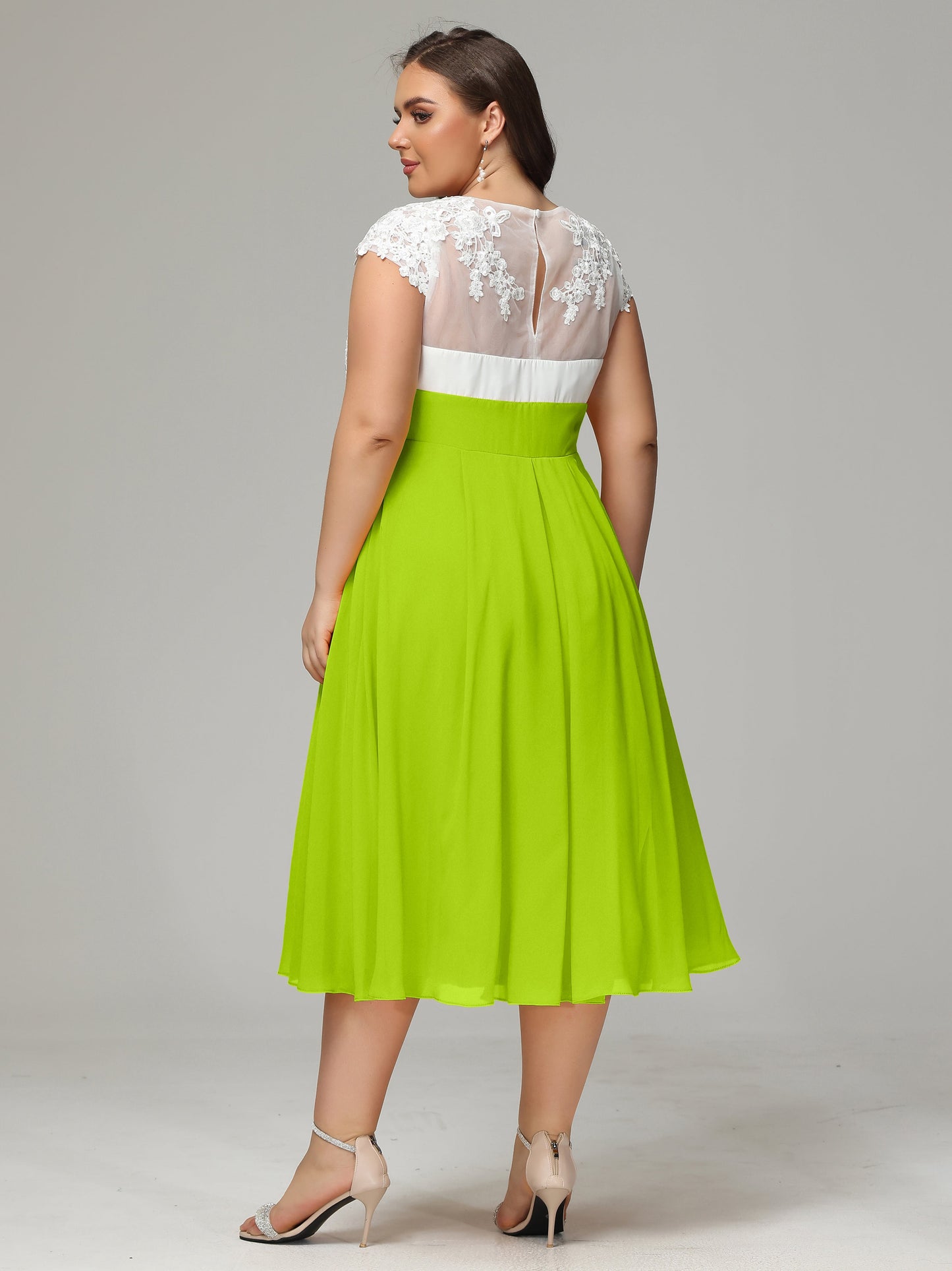 Tea-length Cap Sleeves Chiffon Bridesmaid Dress Plus Size