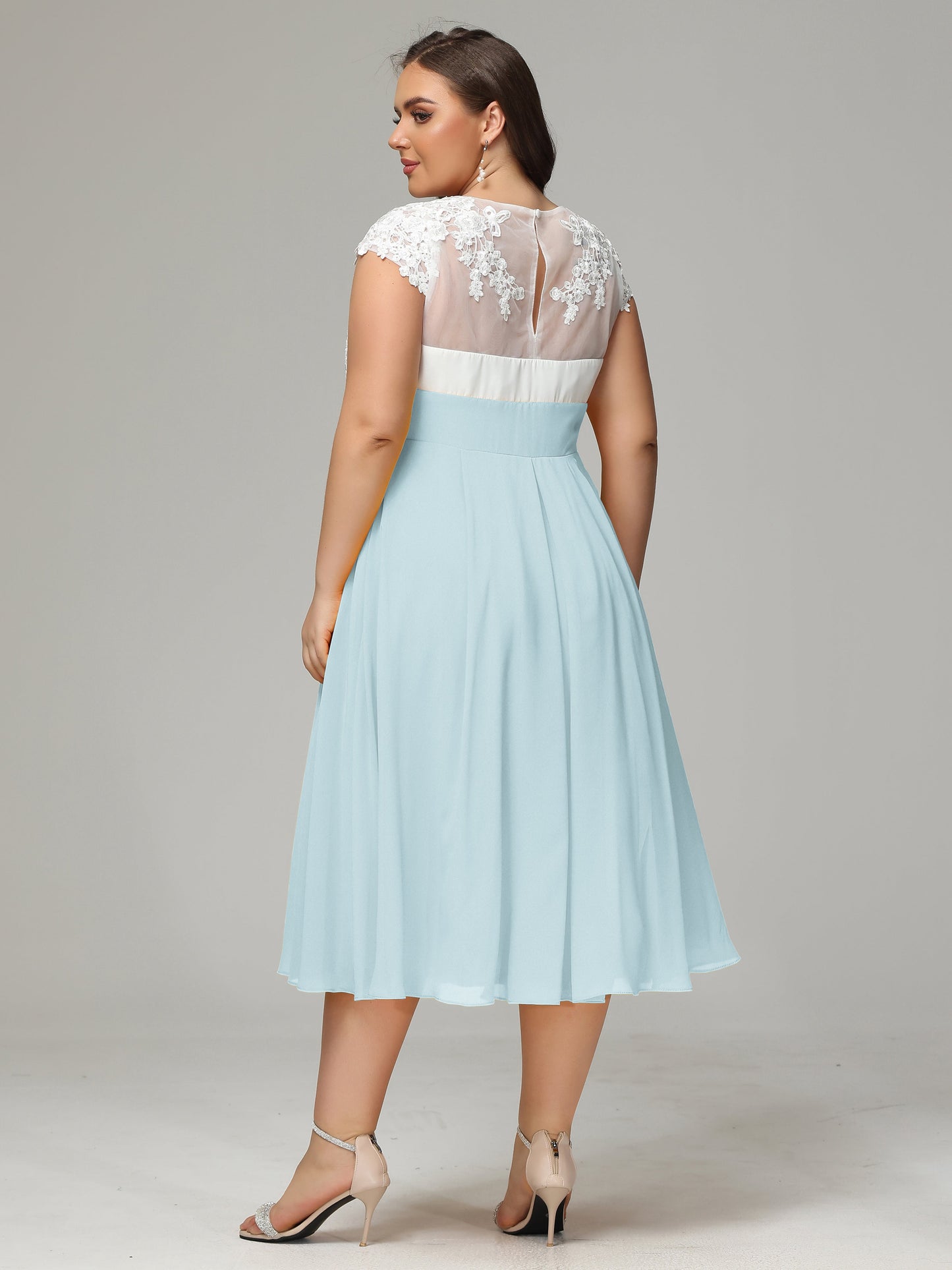 Tea-length Cap Sleeves Chiffon Bridesmaid Dress Plus Size