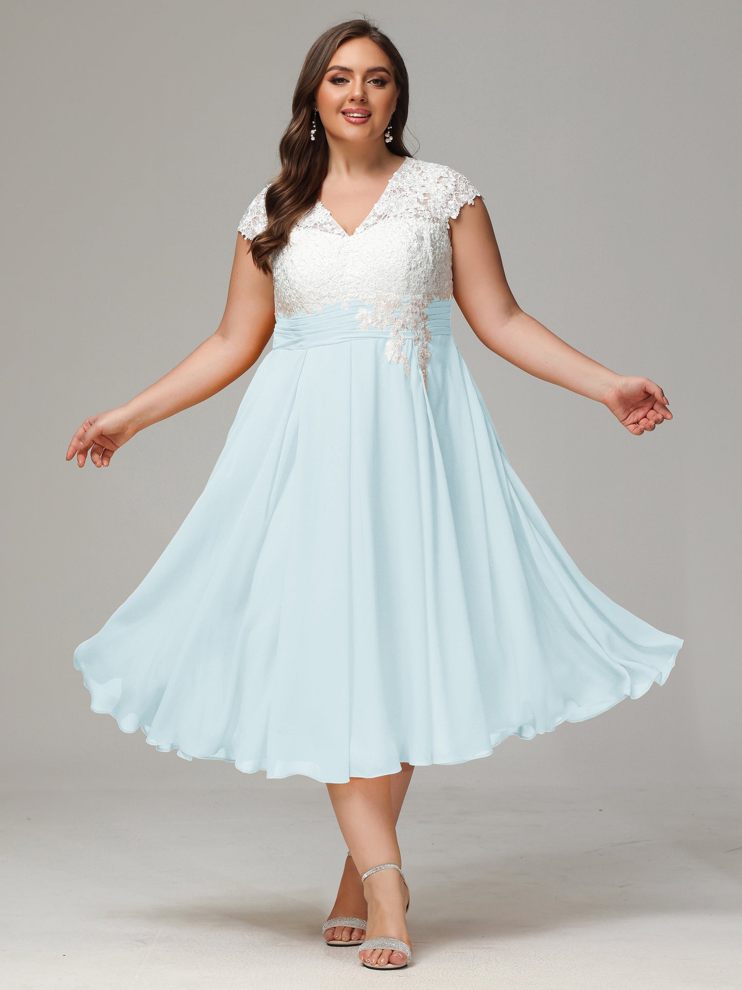 Tea-length Cap Sleeves Chiffon Bridesmaid Dress Plus Size