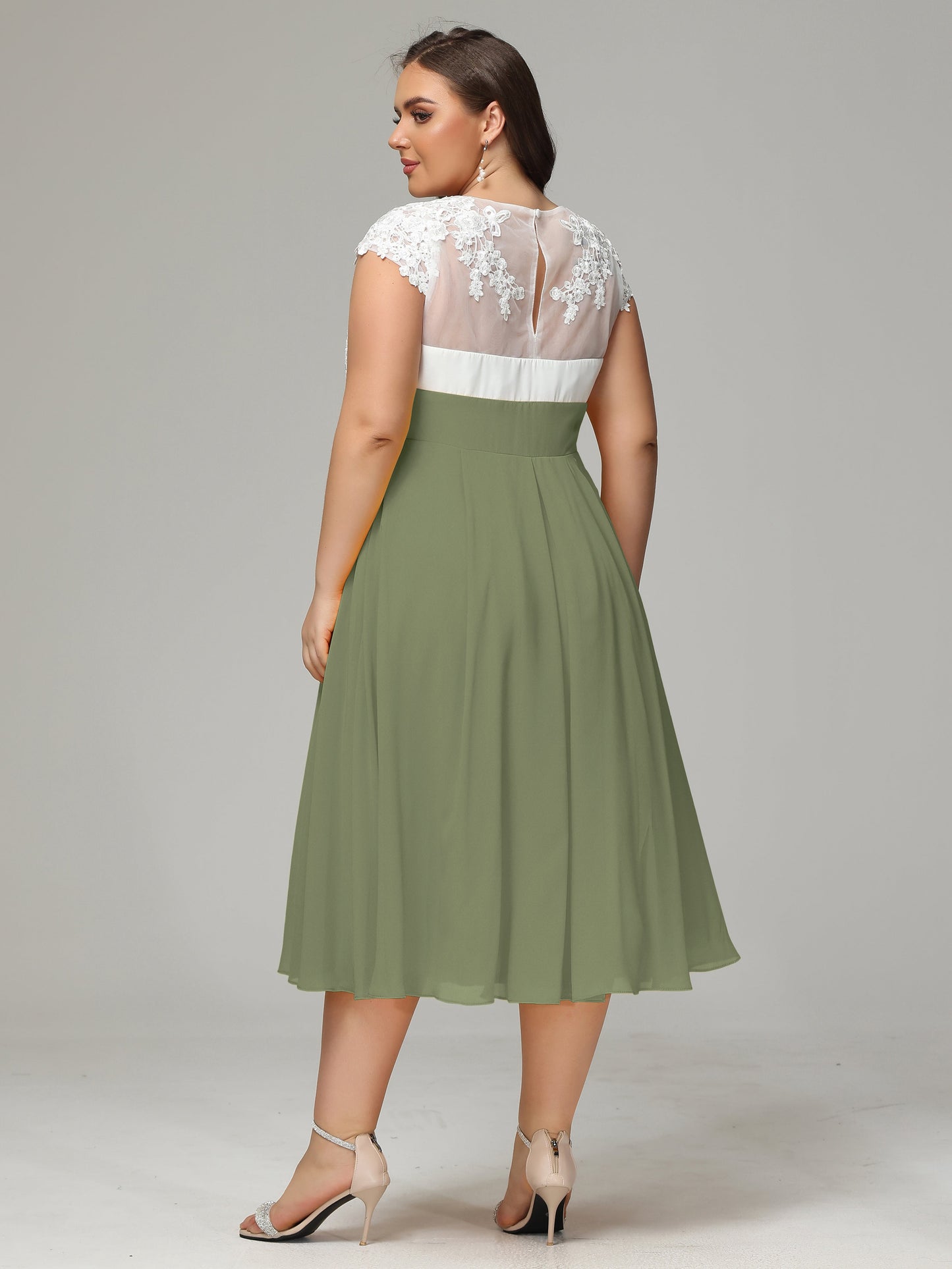 Tea-length Cap Sleeves Chiffon Bridesmaid Dress Plus Size