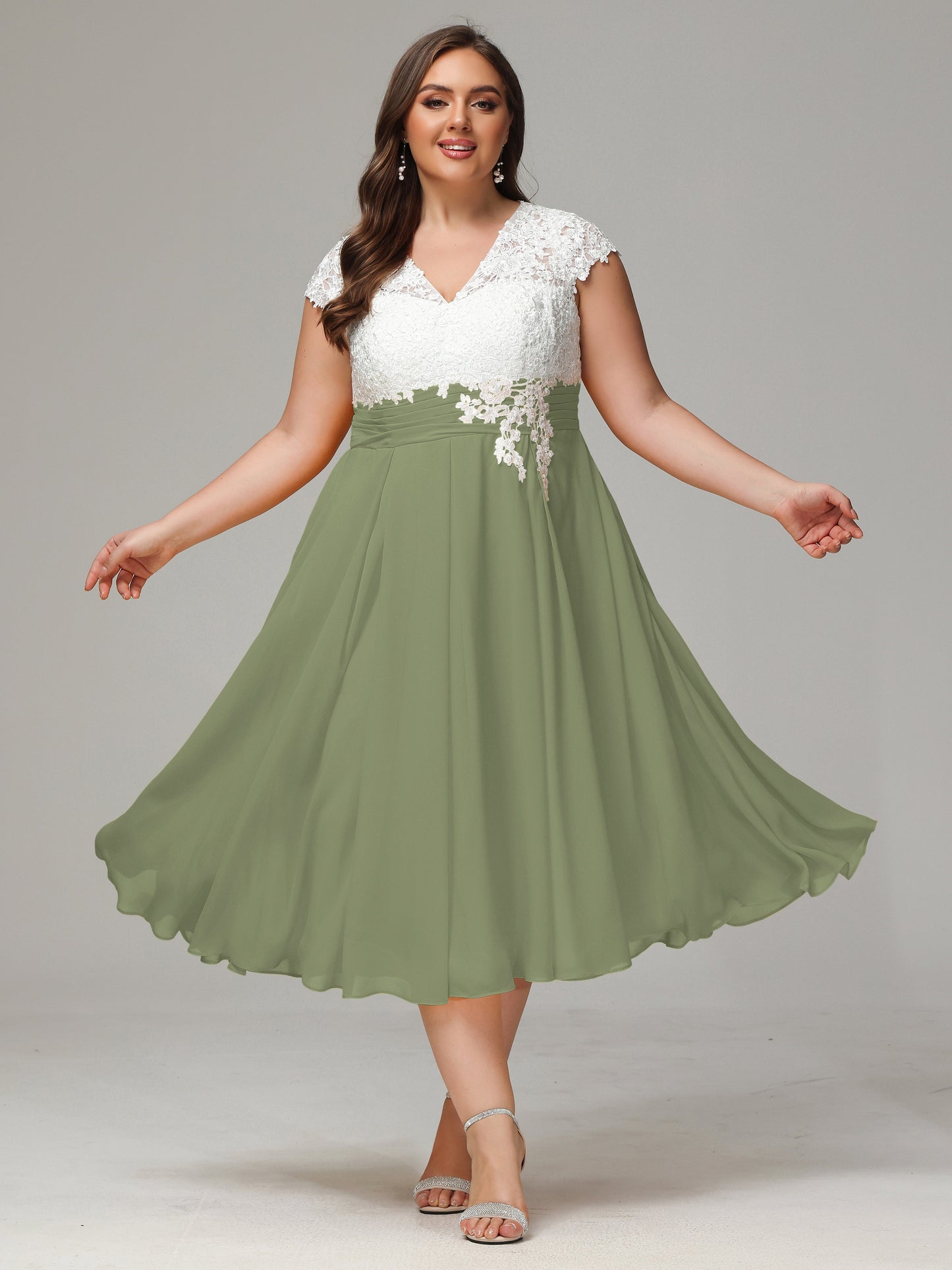Tea-length Cap Sleeves Chiffon Bridesmaid Dress Plus Size