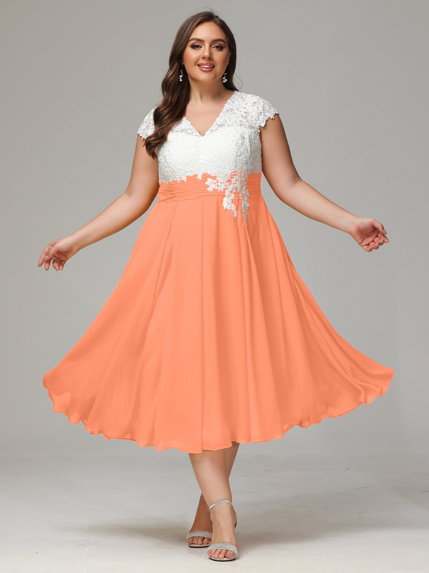 Tea-length Cap Sleeves Chiffon Bridesmaid Dress Plus Size