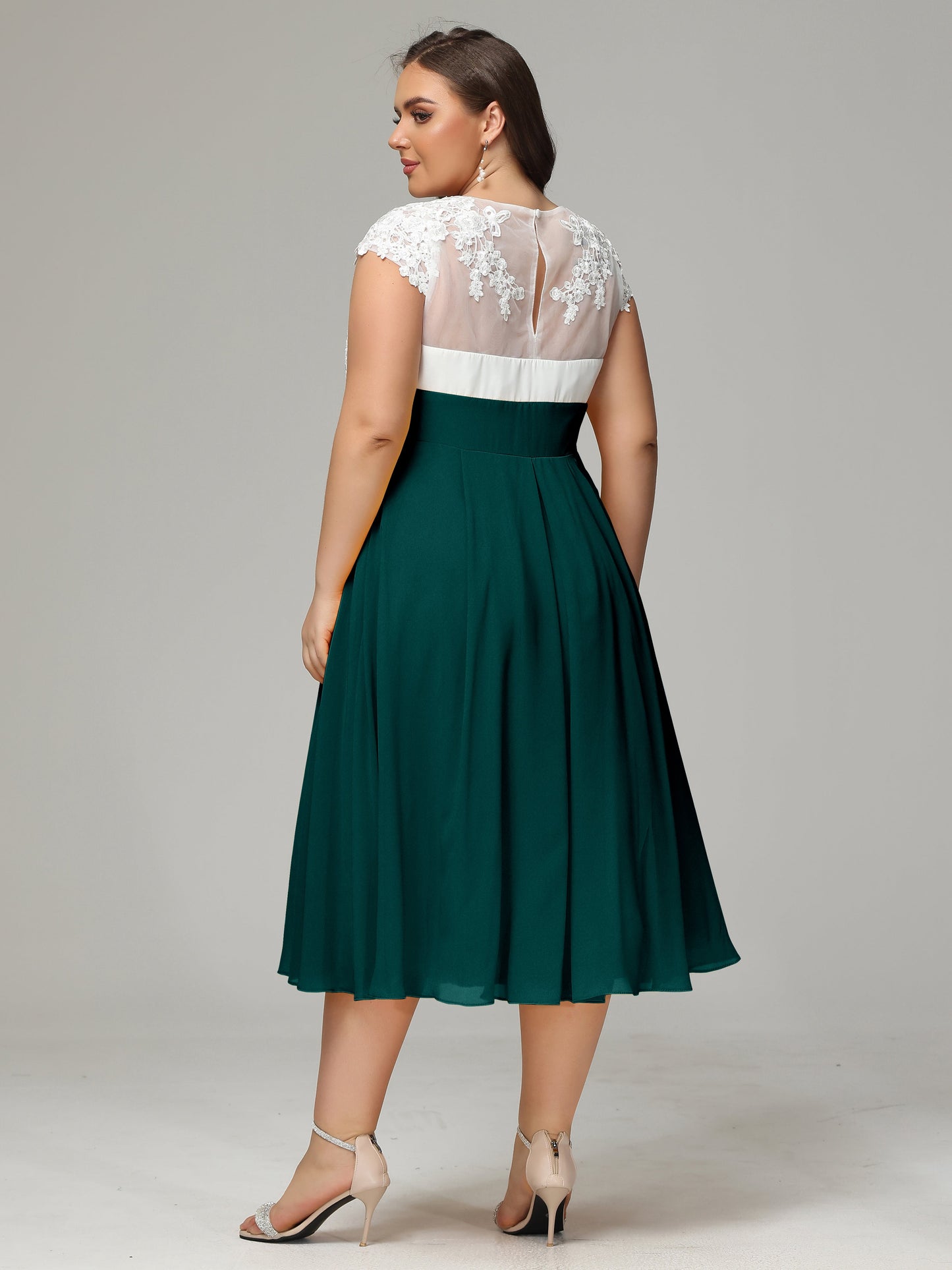 Tea-length Cap Sleeves Chiffon Bridesmaid Dress Plus Size