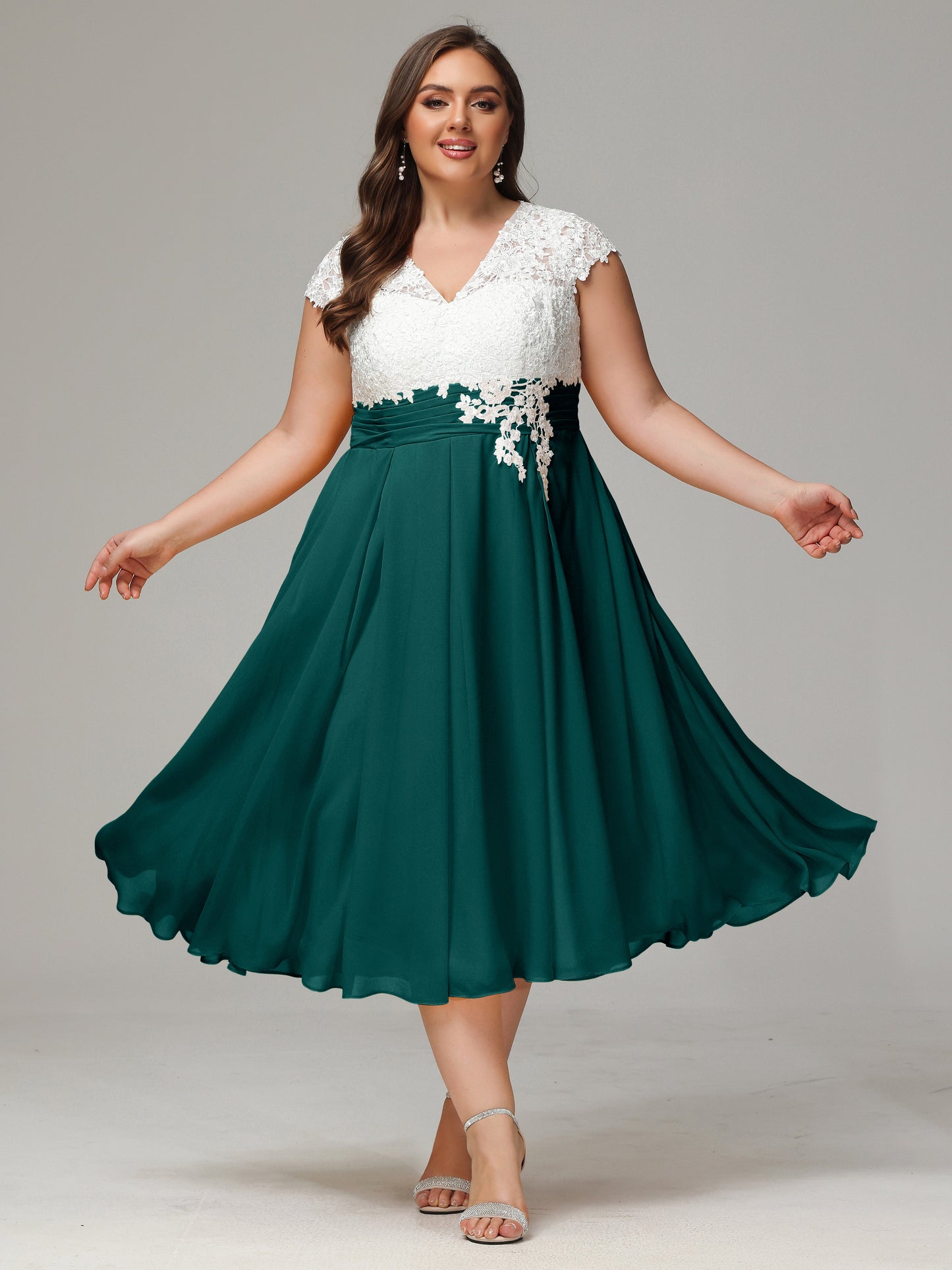Tea-length Cap Sleeves Chiffon Bridesmaid Dress Plus Size