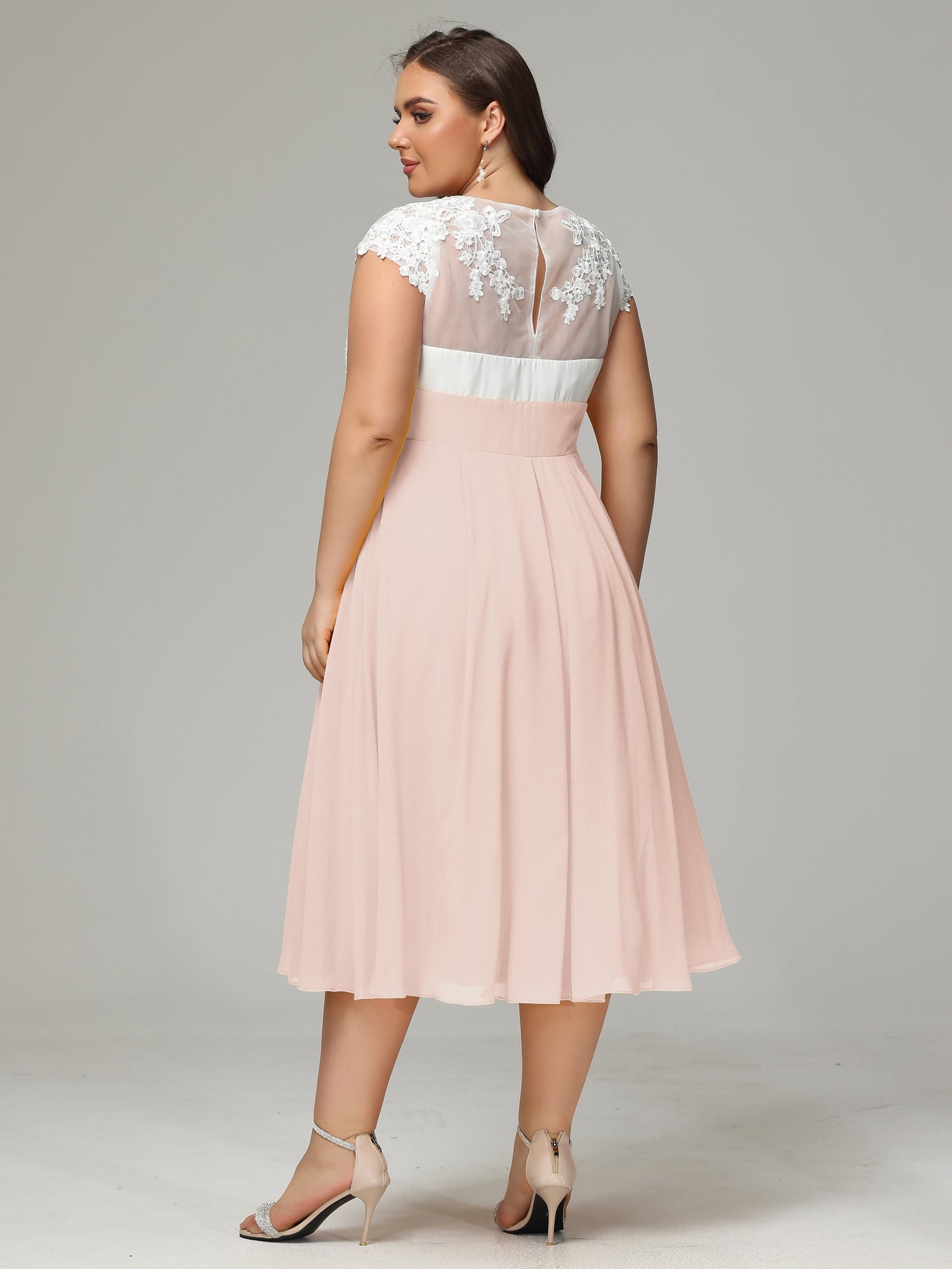 Tea-length Cap Sleeves Chiffon Bridesmaid Dress Plus Size