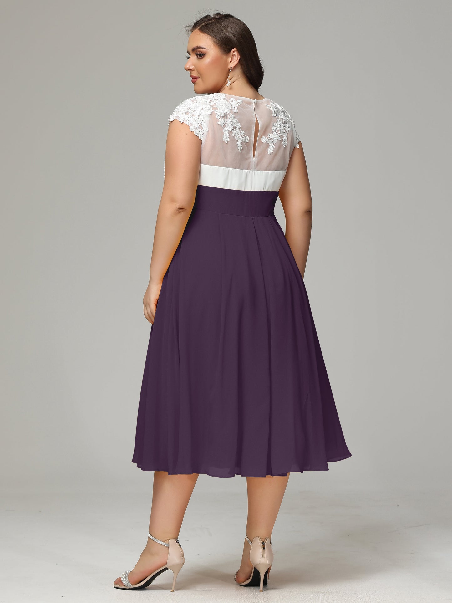 Tea-length Cap Sleeves Chiffon Bridesmaid Dress Plus Size