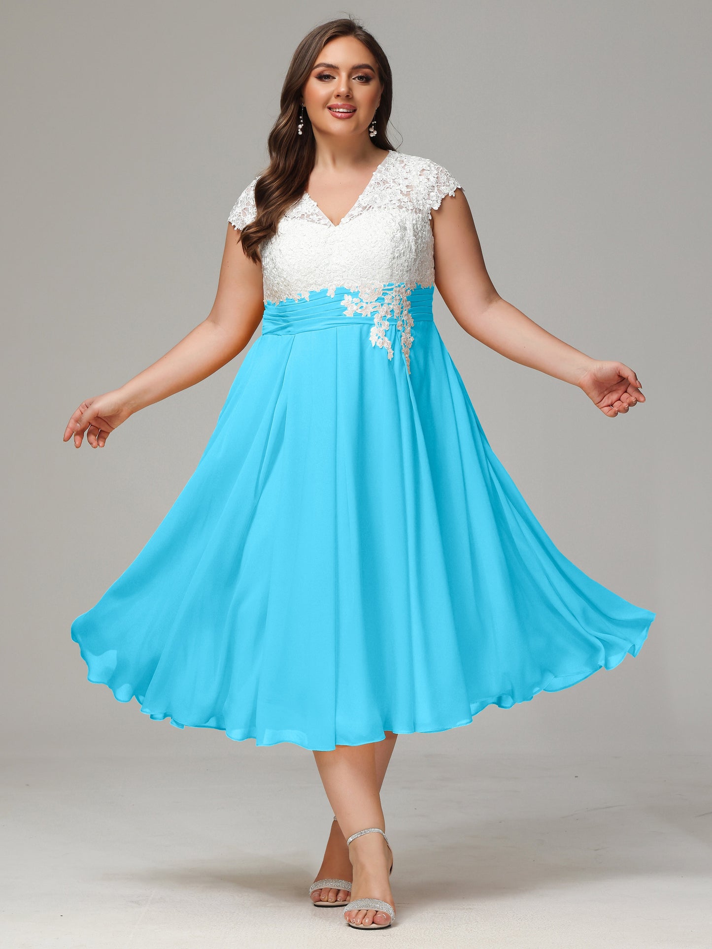 Tea-length Cap Sleeves Chiffon Bridesmaid Dress Plus Size