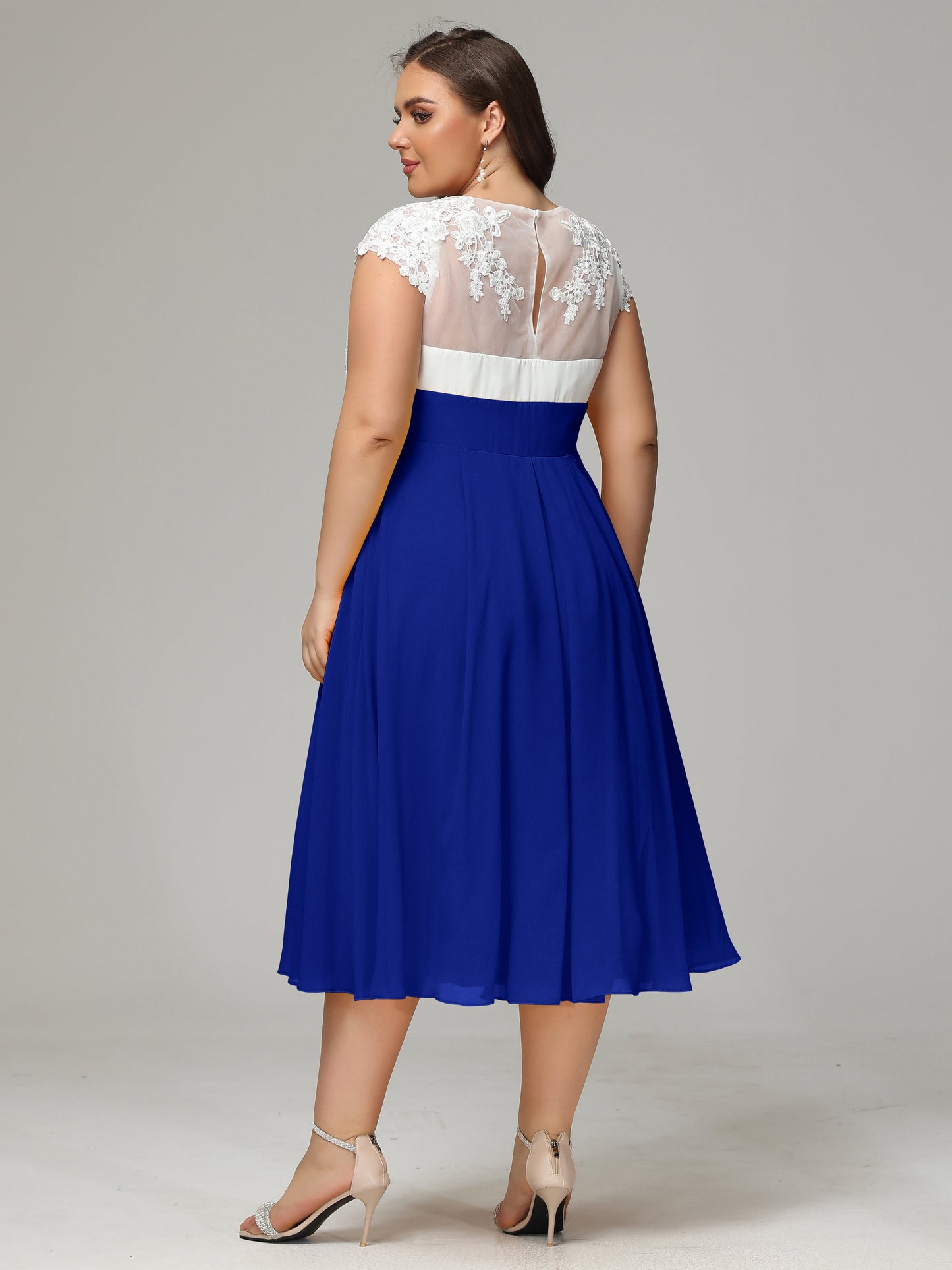 Tea-length Cap Sleeves Chiffon Bridesmaid Dress Plus Size